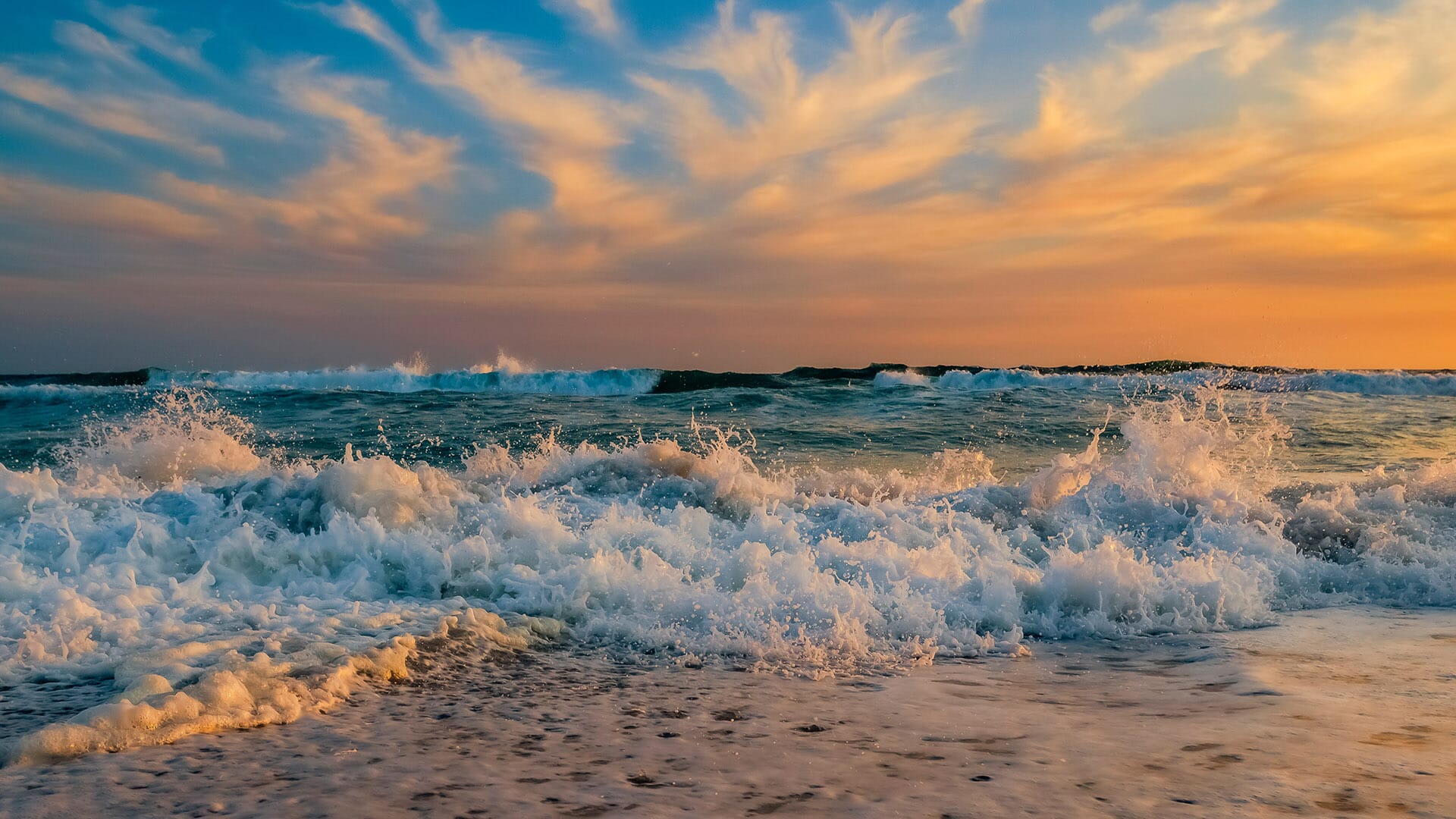 Sunset at the sandy beach, West Coast National Park, Yzerfontein, Western Cape, South Africa