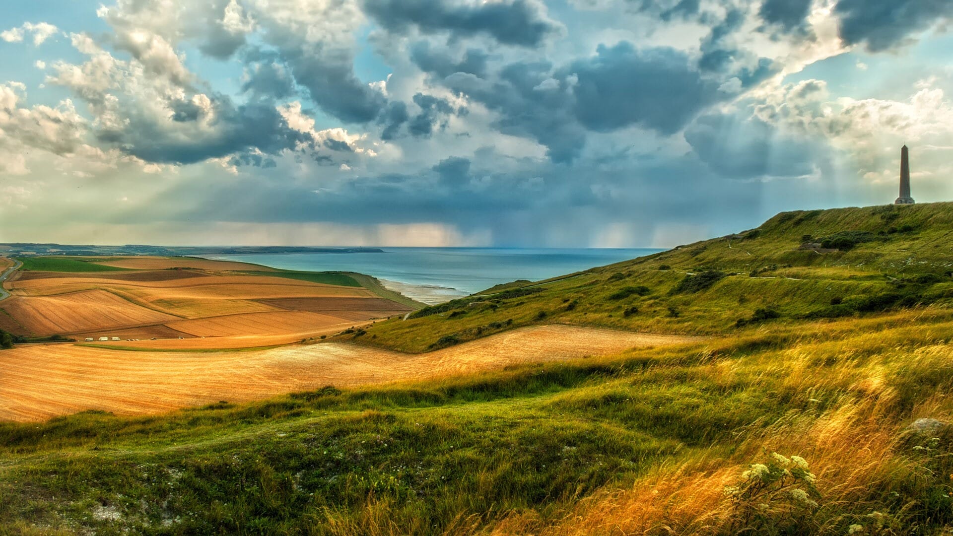 Green hills under cloudy sky, Cap Blanc-Nez, Escalles, Nord-Pas-de-Calais, France